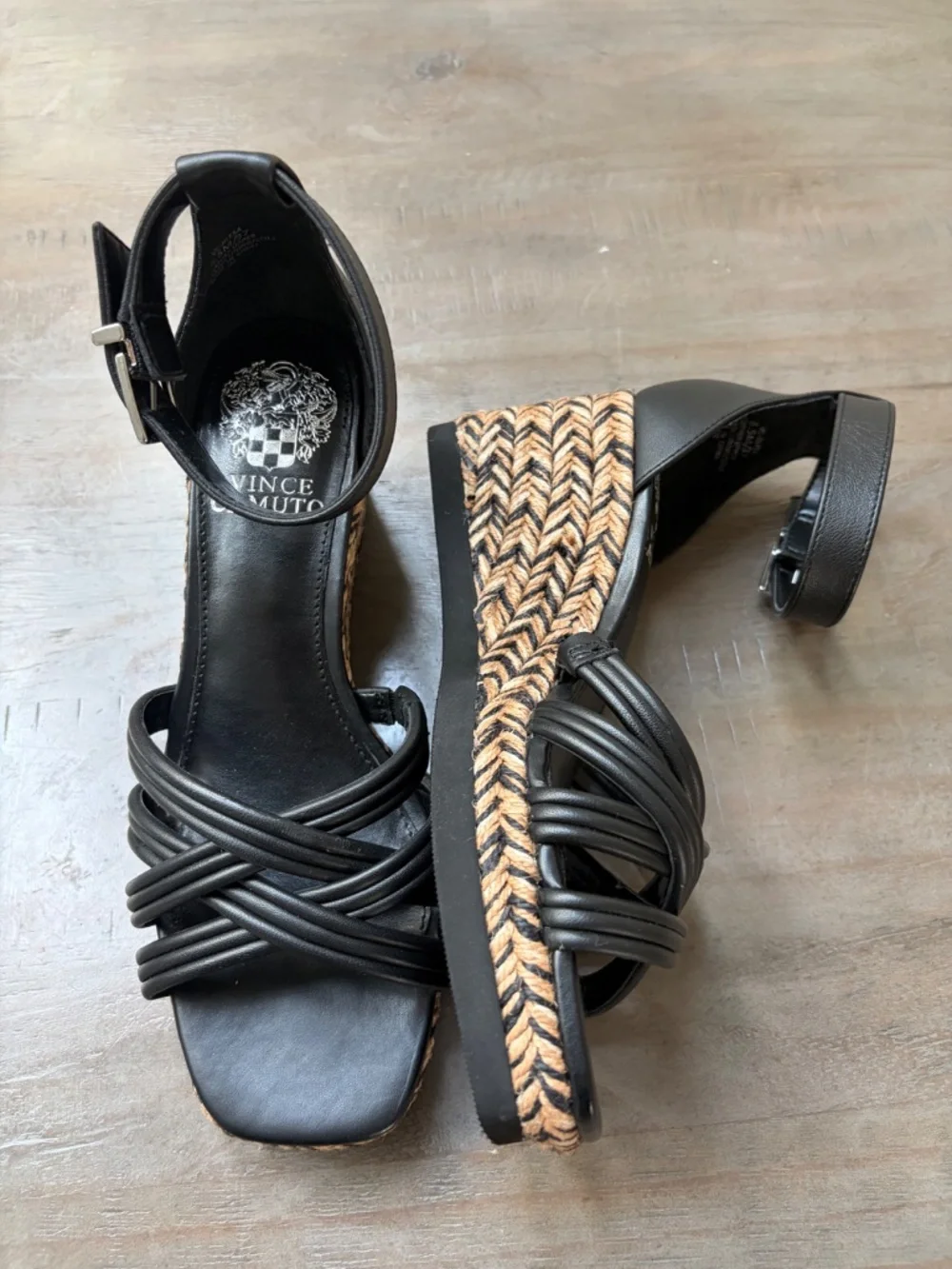 Vince Camuto Jilesa Black, Leather Espadrille Sandals.